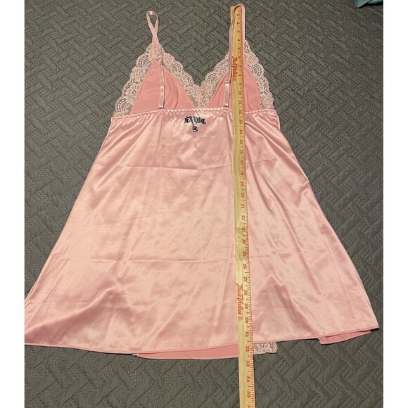 Vintage Arcane Destroy Havoc Logo Pink Satin Lace Slip Dress Nightgown - Picture 12 of 15